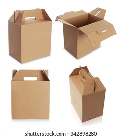 Cardboard box with handle isolated over a white background
