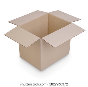 cardboard box isolated showing inside perspective view on white background