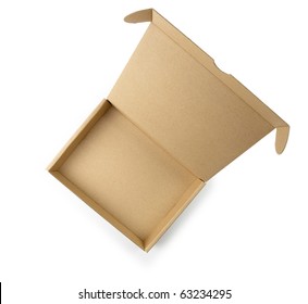 Cardboard Box With Lid Open Shot From Above. Type Of Box Often Used For Computer Hardware Related Items.