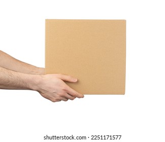 cardboard box in male hands isolated on white background - Powered by Shutterstock