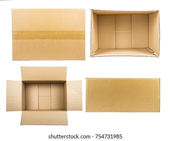 Cardboard Box Mockup Set. Isolated On White