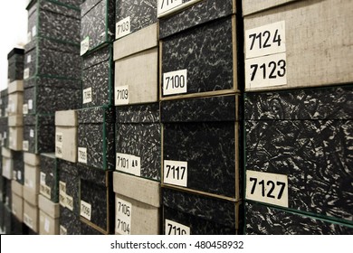 Cardboard boxes in the archives