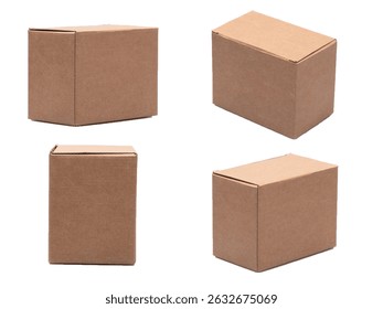 Cardboard boxes in different angles, perfect for packaging and delivery close up photo macro view wooden box on white background storage boxes boxes for packaging