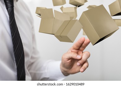 Cardboard boxes with empty space on left side, logistics and delivery concept