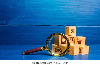 Cardboard Boxes And Magnifying Glass. Monitoring And Verification Of Goods, Import Certification. Quality Control. Consumer Market Research. Customs Clearance. Antimonopoly. Inventory. Cargo Tracking