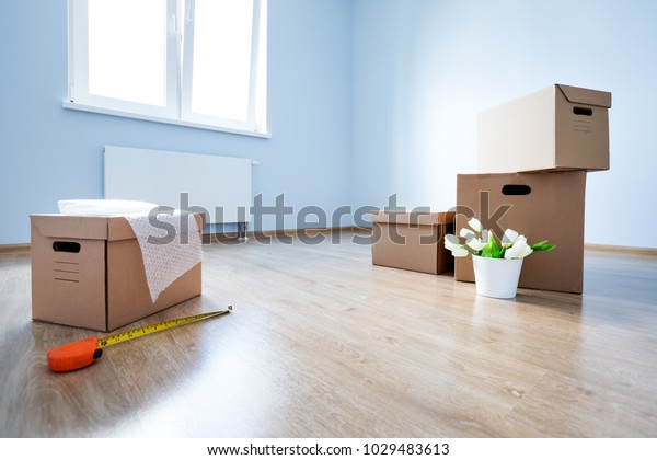 Cardboard Boxes On Laminate Floor Empty Stock Photo Edit Now