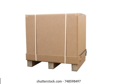 Cardboard boxes on a pallet. Isolated on white background. Large box for export goods