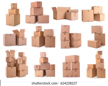 Cardboard Boxes On White Background