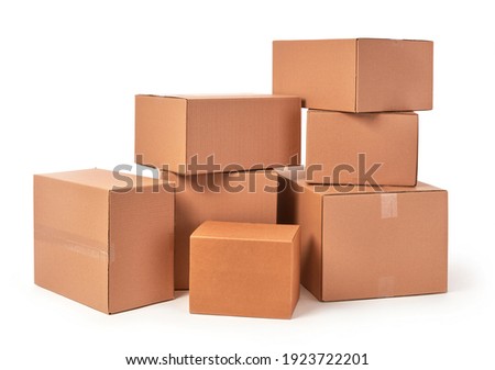 Cardboard boxes stack on white background