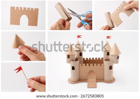 Cardboard castle construction tutorial with tools and materials, ideal for educational platforms, kids content creators, crafting supply stores, homeschooling and sustainability blogs
