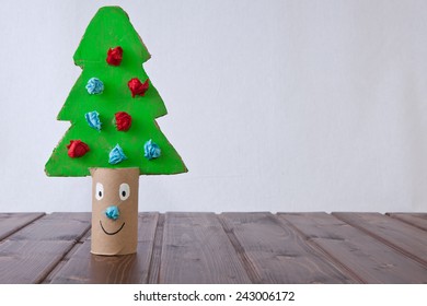 Cardboard Christmas Tree Made With Recycled Material By Nursery Children