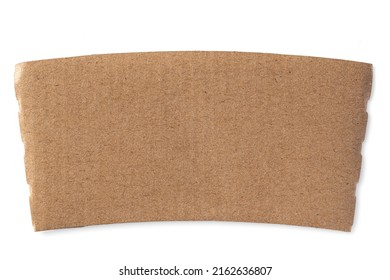 Cardboard Coffee Cup Sleeve Only Collapsed Flat Lay Top View Isolated on White Background