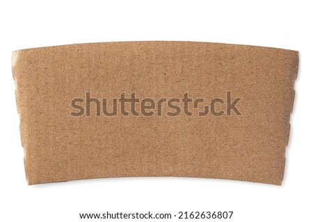 Cardboard Coffee Cup Sleeve Only Collapsed Flat Lay Top View Isolated on White Background