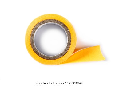 Cardboard Duct, Repair, Adhesive Tape Roll Isolated On White Background, Top View