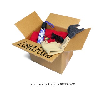Cardboard lost and found box isolated on white. - Shutterstock ID 99305240