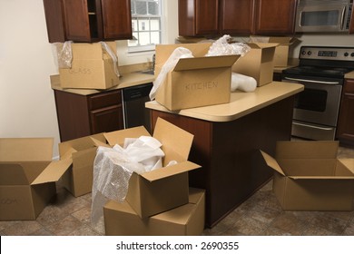 Cardboard Moving Boxes Bubble Wrap Kitchen Stock Photo (Edit Now) 2690355