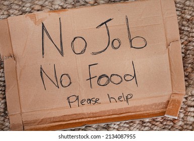 Cardboard Sign From Someone Begging For Food