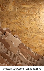 Cardboard Torn Edge At Chipboard Plywood Background Texture. Brown Ripped Paper