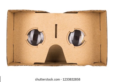 Cardboard Virtual Reality Glasses. Cardboard VR Goggles For Simulation Immersive Multimedia Isolated On A White Background