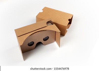 Cardboard VR Glasses, Isolated On A White Background.