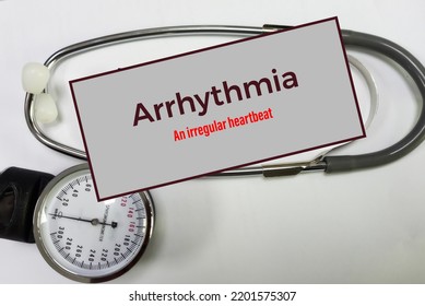 Cardiac Arrhythmia Disease Awareness Poster With Stethoscope. Irregular Heart Rhythms Concept, Medical Concept.