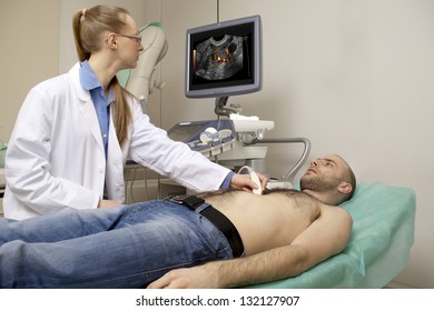 Cardiac Ultrasound Examination Testing On Young Man