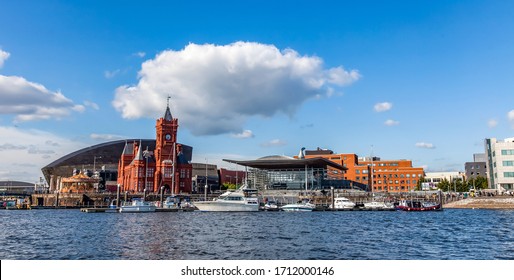 Cardiff Bay with the Historic and Modern landmarks South Wales UK