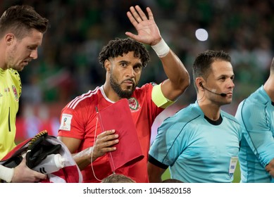 Cardiff City Stadium, Cardiff, Wales- October 9th, 2017: Captain Of Wales, Ashley Williams, Waves To The Crowd Before The Match