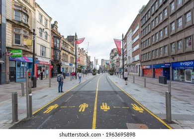 Cardiff, Gwent, Wales - February 3rd 2021: Cardiff City Centre, St Mary's Street, Empty Streets As Covid 19 Lockdown Is In Place