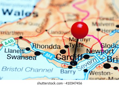 Cardiff pinned on a map of Wales
