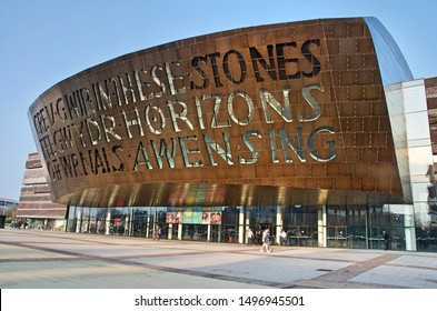 Cardiff, South Glamorgan / Wales - April 9th 2015: The Wales Millennium Centre near Mermaid Quay in Cardiff. 