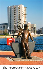 Cardiff, UK - Febuary 2, 2008. Pit To Port Sculpture In Cardiff Bay. Celebrating Welsh Coal Miners, Wales.