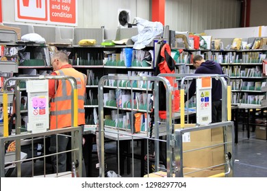 Cardiff Uk January 25 2019 Employees At Royal Mail Sort Mail Items For Delivery. 