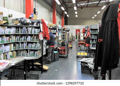 Cardiff Uk January 25 2019 Employees At Royal Mail Sort Mail Items For Delivery. 