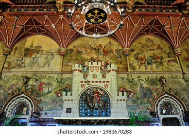 Cardiff, UK – July 7, 2019 - Interior View Of The Victorian Gothic Revival Style Mansion Or Castle In Cardiff, Wales