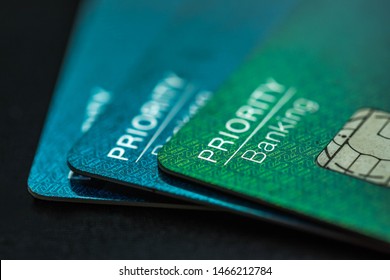 Cardiff, United Kingdom, July 2019 - Priority Banking Credit Cards.