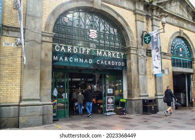 CARDIFF, WALES - 7 August 2021: Cardiff Market exterior