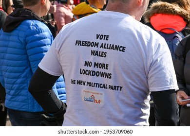 Cardiff, Wales - April 2021: Person Wearing A T Shirt Of The Freedom Alliance Wales, A New Political Party.