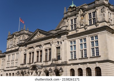 Cardiff, Wales: Circa June 2019: Exterior of Cardiff University's Main Building. This Grade II listed historical building was designed by W. D. Caröe and Partners.