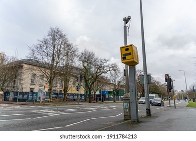 Cardiff, Wales - February 3rd 2021: A speed camera, placed on North Road, Cardiff