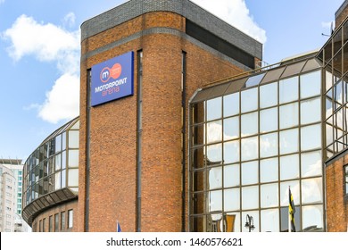 CARDIFF, WALES - JULY 2019: Sign On The Outside Of The Motorpoint Arena Building, A Concert Venue In Cardiff City Centre.