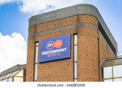 CARDIFF, WALES - JULY 2019: Sign On The Outside Of The Motorpoint Arena Building, A Concert Venue In Cardiff City Centre.