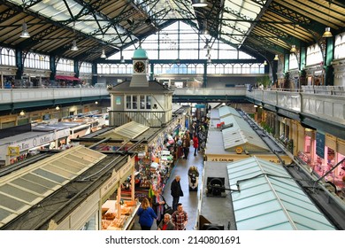 Cardiff, Wales - March 2022: Interior of Cardiff's traditional indoor market
