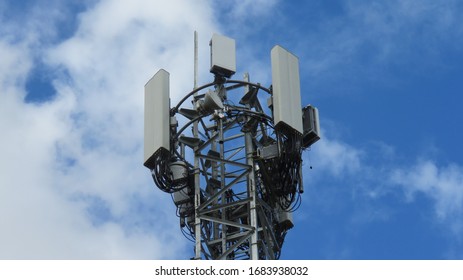 Cardiff, Wales - October 16 2019: Image of an O2 UK telecommunications mast