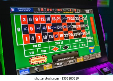 Cardiff, Wales Uk, April 1st 2019 - Bookmakers Fixed Odds Betting Terminal Fobt Stake Reduction Law In Motion