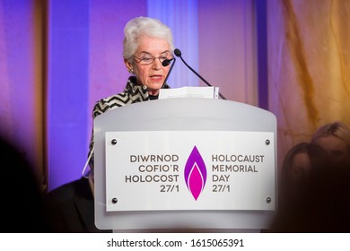 Cardiff, Wales, UK, January 27th 2017. Holocaust Survivor Eva Clarke Reads Her Story At The Holocaust Memorial Day Service At Cardiff City Hall.

