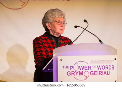 Cardiff, Wales, UK, January 29th 2018. Holocaust Survivor Lady Milena Grenfell-Baines Speaks During The Holocaust Memorial Day Service At Cardiff City Hall.