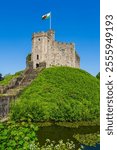 Cardiff, Wales, UK: Medieval Cardiff Castle, a motte and bailey castle in the old town of Cardiff