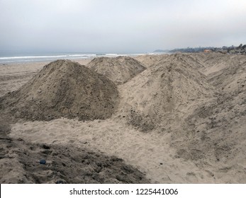 CARDIFF-BY-THE-SEA, CALIFORNIA/UNITED STATES - NOVEMBER 4, 2018: Man-made dunes at created for Living Shoreline Project in an attempt to improve habitat and protect against coastal flooding.
