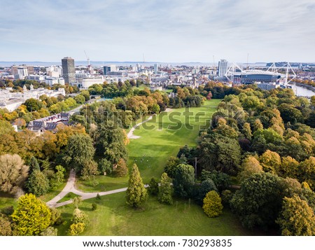 Cardiff's Bute Park in the autumn viewed from the air